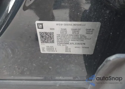 2020 GMC Acadia Fwd Slt из США, поврежденный, VIN 1GKKNMLS7LZ192276